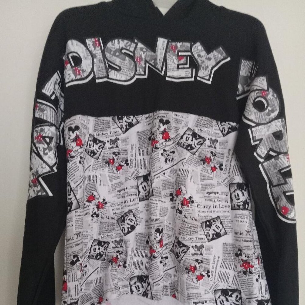 Walt Disney World- Mickey & Minnie Mouse Hoodie Newsprint Hooded Sweatshirt 2L